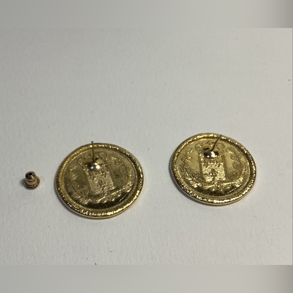 Vintage Faux French Franc Coin Pierced Earrings “Republique Francaise”  1” - Picture 3 of 4